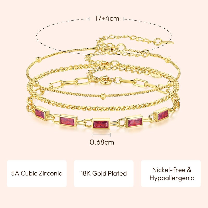 GexTyde Gold Birthstone Bracelet for Women, 18K Gold Plated Layered Jewelry Bracelet Set, Women Dainty Stackable Bracelets Link Paperclip Chain Valentines Day Gift for Women - Image 4